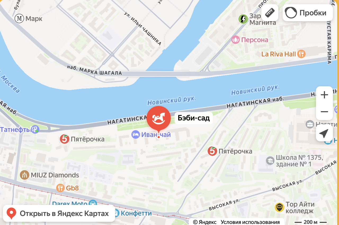 Карта: Бэби-сад на Коломенской, Нагатинская наб., 10, корп. 3